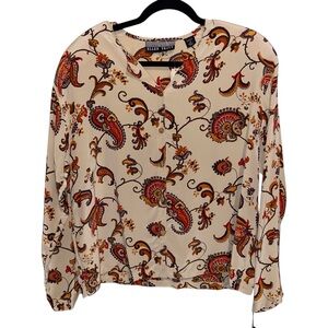 Vintage Ellen Tracy Blouse Womens 12 Top Shirt Silk Paisley Floral Career Office